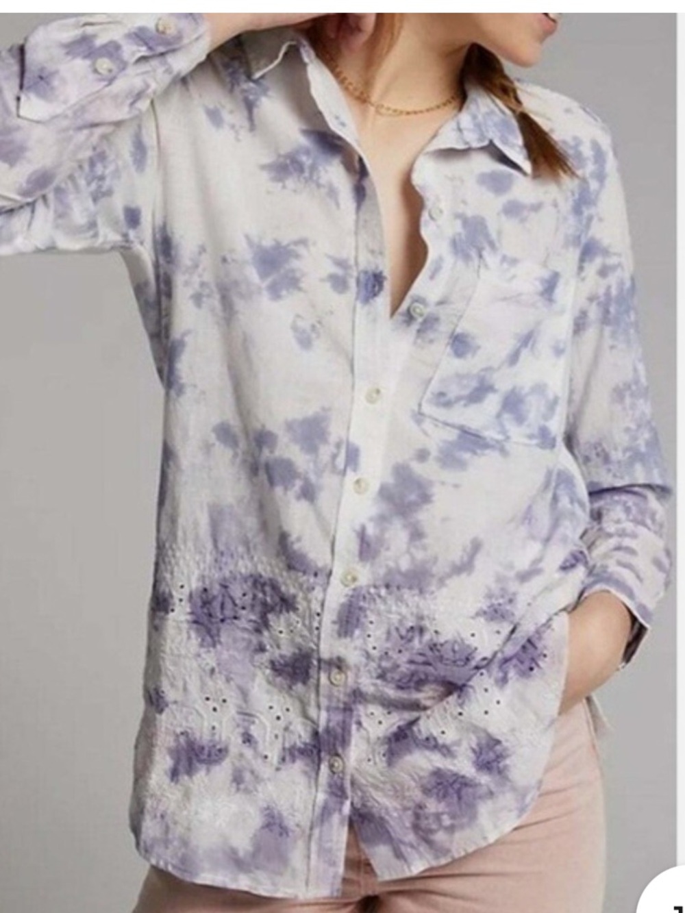 Anthropologie Pilcro "The Cate" Tie-Dye Embroidered Eyelet Blouse Size 8